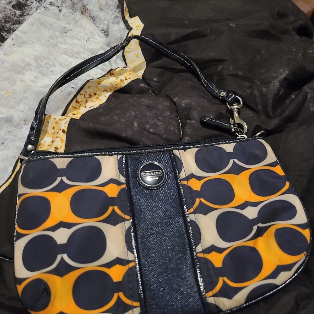 Coach Navy and Yellow Shoulder Bag
